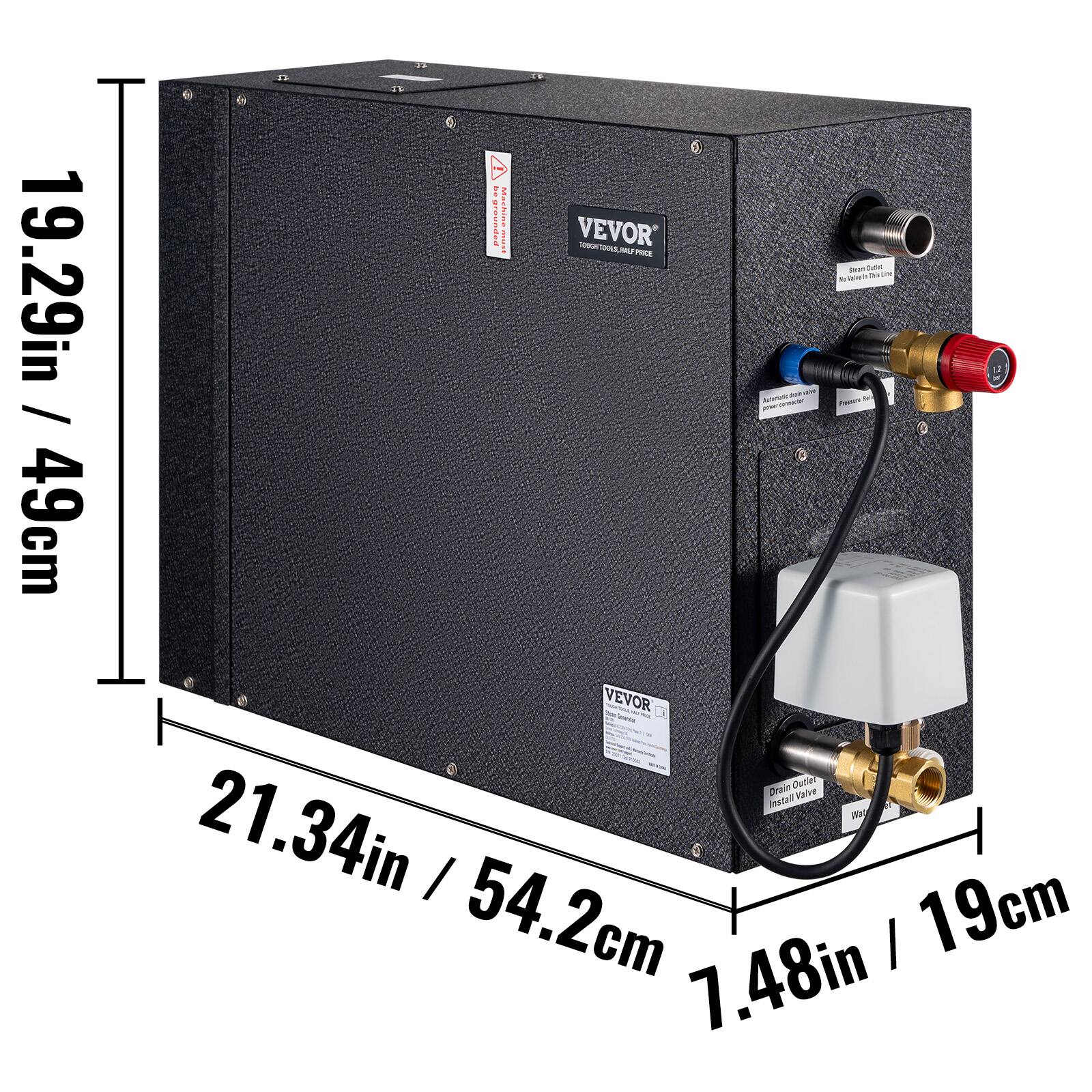 19.29in / 49cm  
21.34in / 54.2cm  
7.48in / 19cm