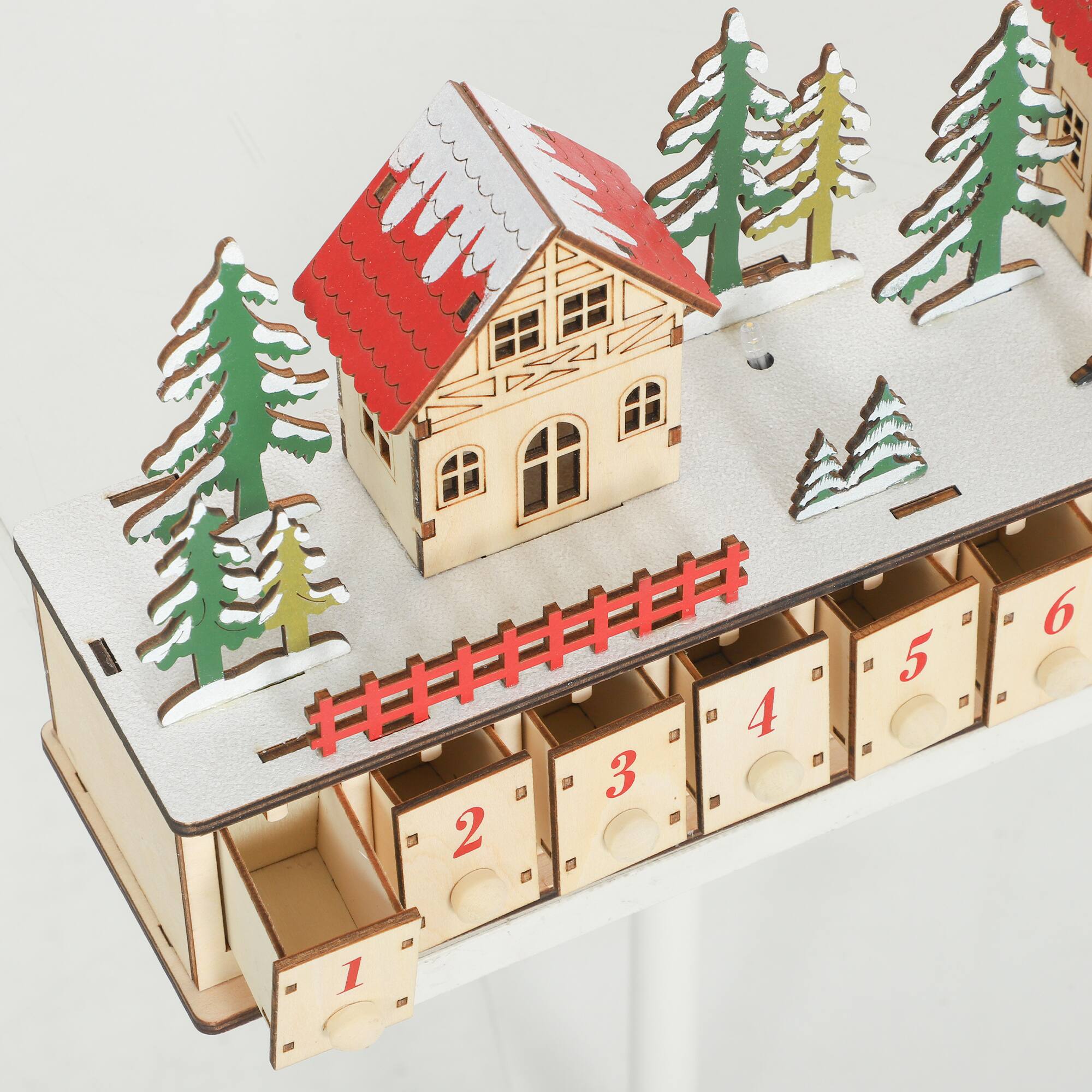 Alt View 7. Homcom - Christmas Advent Calendar w/ 24 Drawers, Reusable Lighted Wood-Effect Countdown Calendar - Natural Wood.