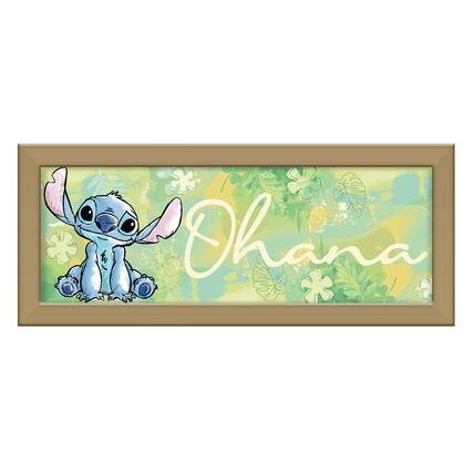 Front. Disney - Disney Lilo & Stitch "Ohana" 12 x 5 Inch Framed MDF Wall Art - Green.