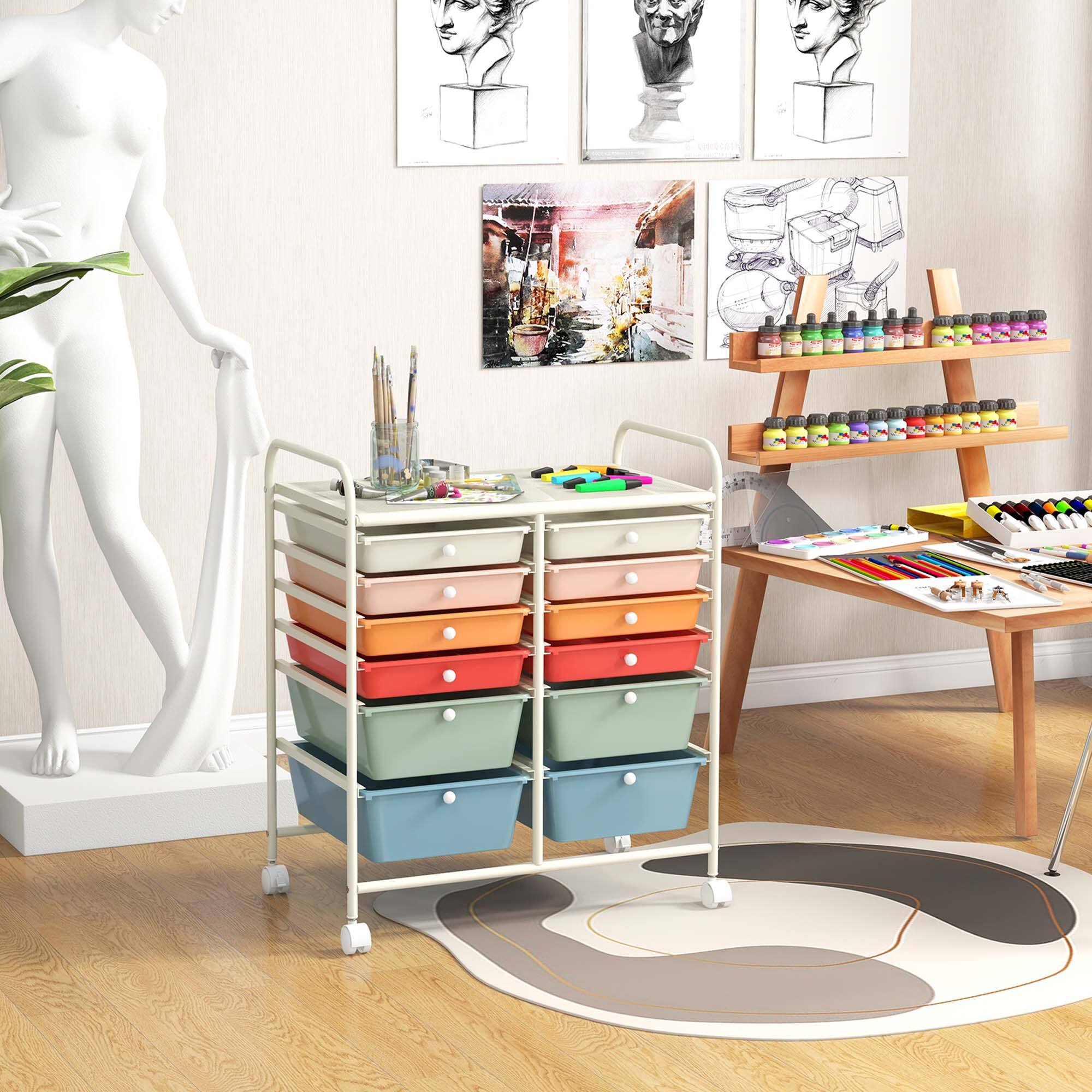 Alt View 1. Costway - 12 Drawer Rolling Storage Cart Organizer Cart with 2 Sizes Plastic Drawers - Macaron.