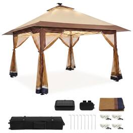 Suntime - 12x12 Instant Pop Up Gazebo Solar Light Screen Canopy Tent Cover - Brown