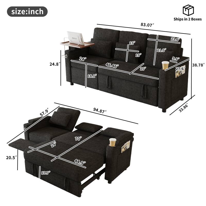 size: inch  
83.07"  
Ships in 2 Boxes  
24.8"  
24"  
18.1"  
46.46"  
13"  
19"  
20"  
23.6"  
21.3"  
5.9"  
27.61"  
38.78"  
57.9"  
94.87"  
33.86"  
24"  
70"  
20.5"  
17.7"  
44.9"