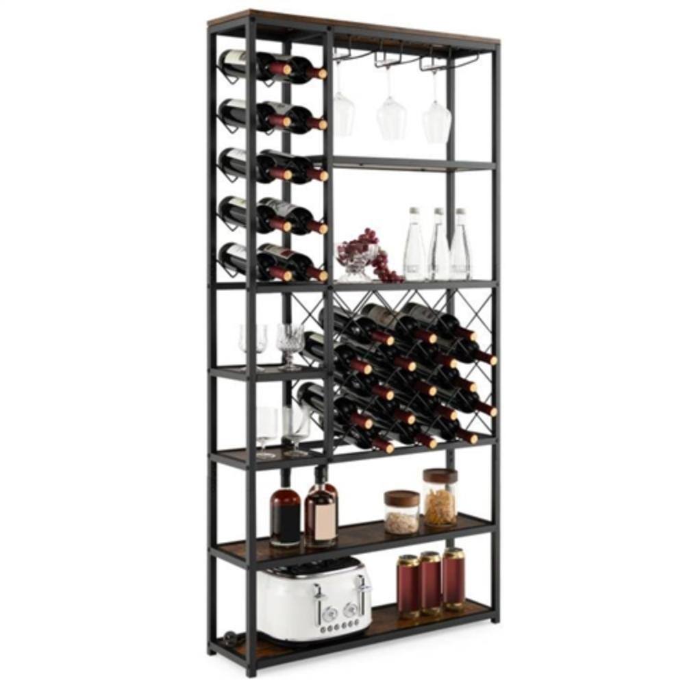 Back. Hivvago - Heavy Duty Industrial Metal Wood 6 Tier Wine Rack Kitchen Storage Shelving Unit - Black, Brown.