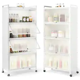 Costway - 4-Tier Storage Cabinet with Door Freestanding Bathroom Cabinet for Small Space - White