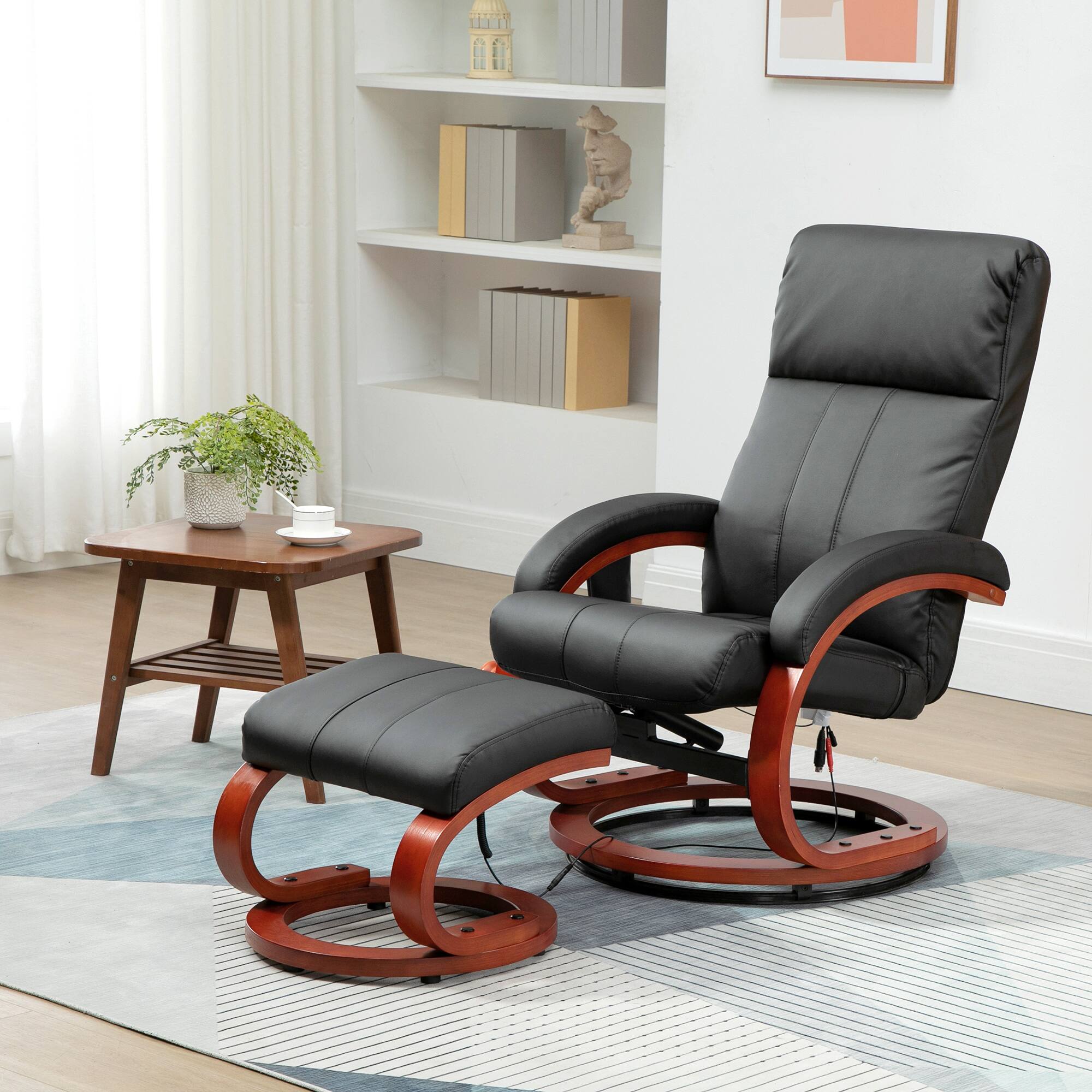 Angle. Homcom - Recliner Chair with Ottoman, Electric Faux Leather Recliner with 10 Vibration Points and 5 Massage Mode - Black.