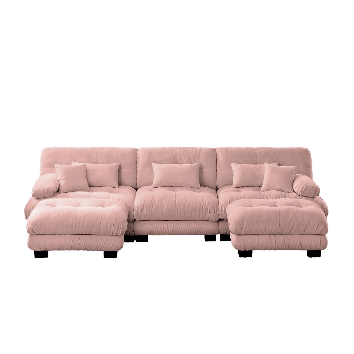 Alt View 7. Ropilly - Ropilly Pink Chenille Sectional Sofa U Shaped Modular Deep Seat Cloud Couch with Ottomans - Pink.