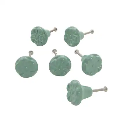 Front. TX USA Corporation - Ceramic Clover Knob Verdi Green Set of 6 - Verdi Green.