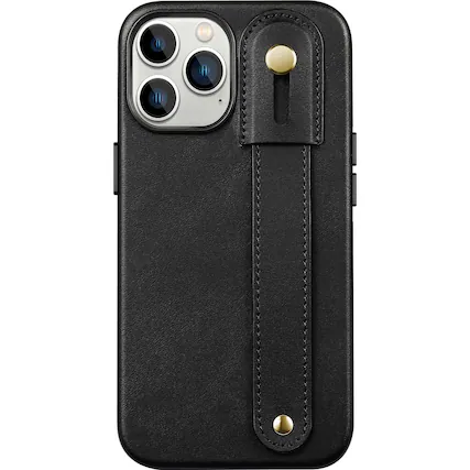 Front. SaharaCase - FingerGrip Series Genuine Leather Case with MagSafe for Apple iPhone 15 Pro - Black.