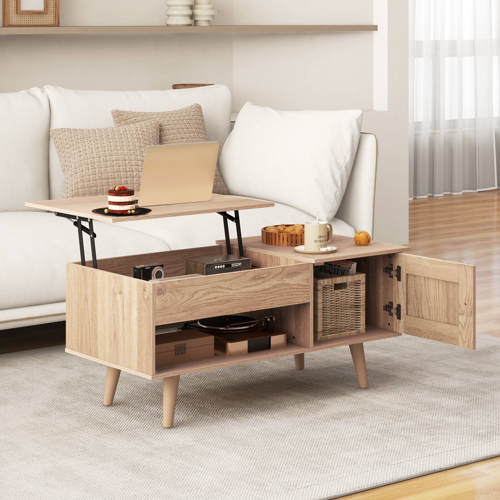 Alt View 8. Ecooso - Modern Lift Top Coffee Table with Hidden Storage Compartment, Adjustable Center Table Design - Natural.
