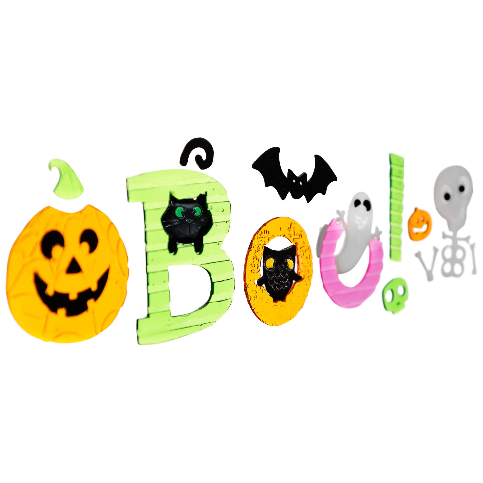 Alt View 2. Northlight - 14-Piece Orange and Green "Boo!" Halloween Gel Window Clings - Green.