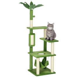 Pawhut - 56" Multi-Level Cat Tree, Tower with Scratching Post, Hammock, Play Ball & Anti-Tipping Device, Activity Center - Green