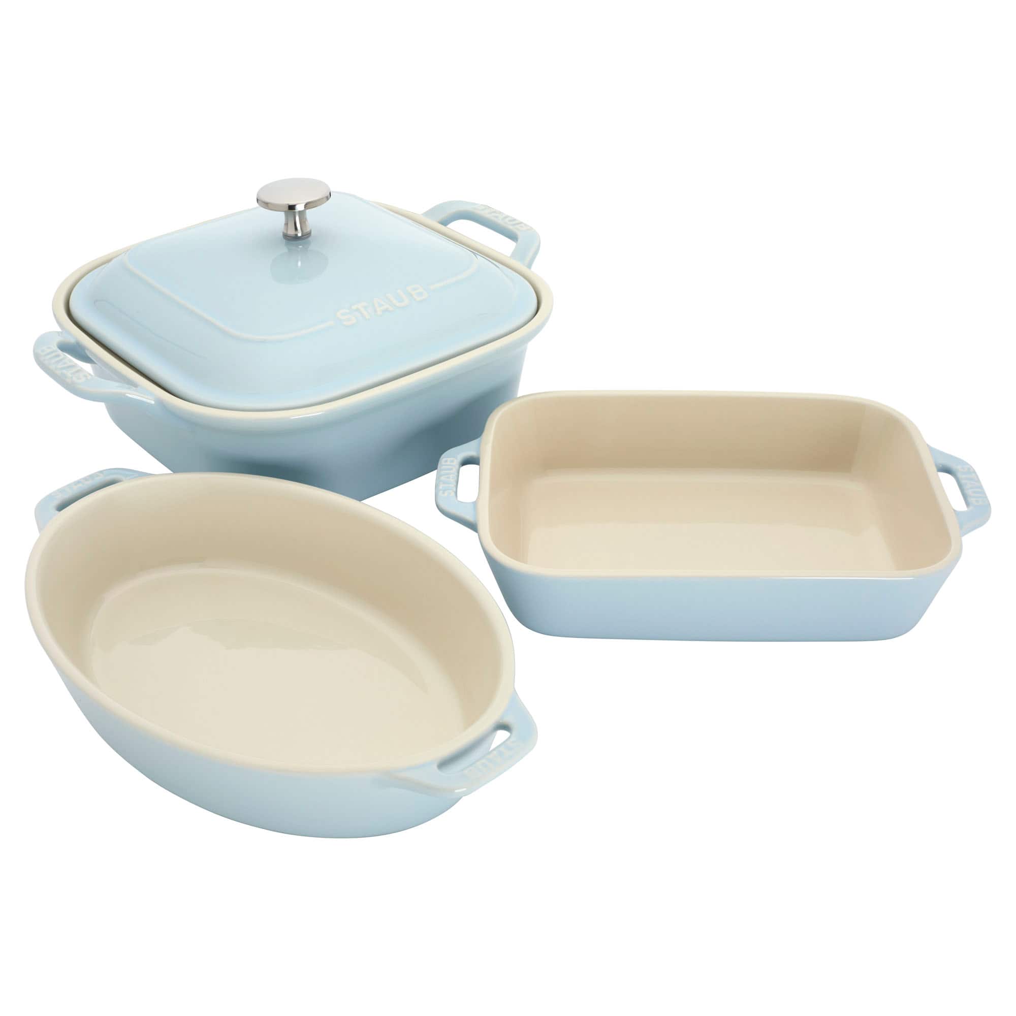 Staub - Ceramic 4-pc Baking Pans Set, Casserole Dish with Lid, Brownie Pan - Light Blue