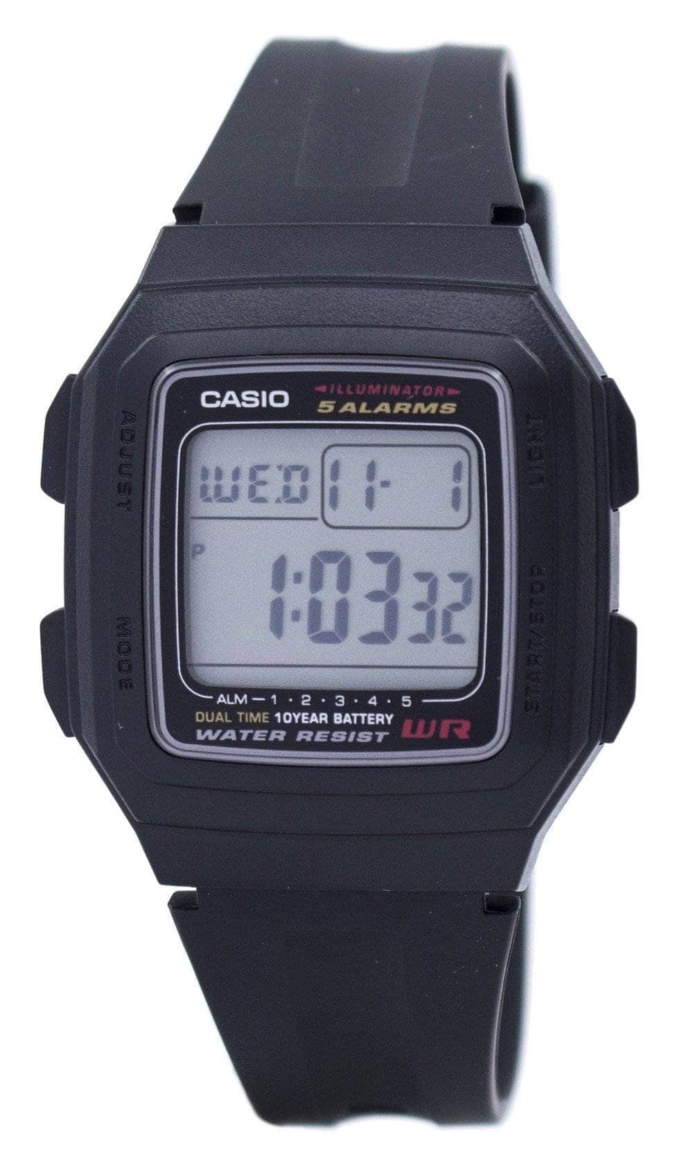 Casio - Digital 5 Alarms Dual Time Illuminator F-201WA-1ADF F201WA-1ADF Men's Watch - Black