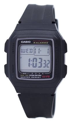Casio - Digital 5 Alarms Dual Time Illuminator F-201WA-1ADF F201WA-1ADF Men's Watch - Black