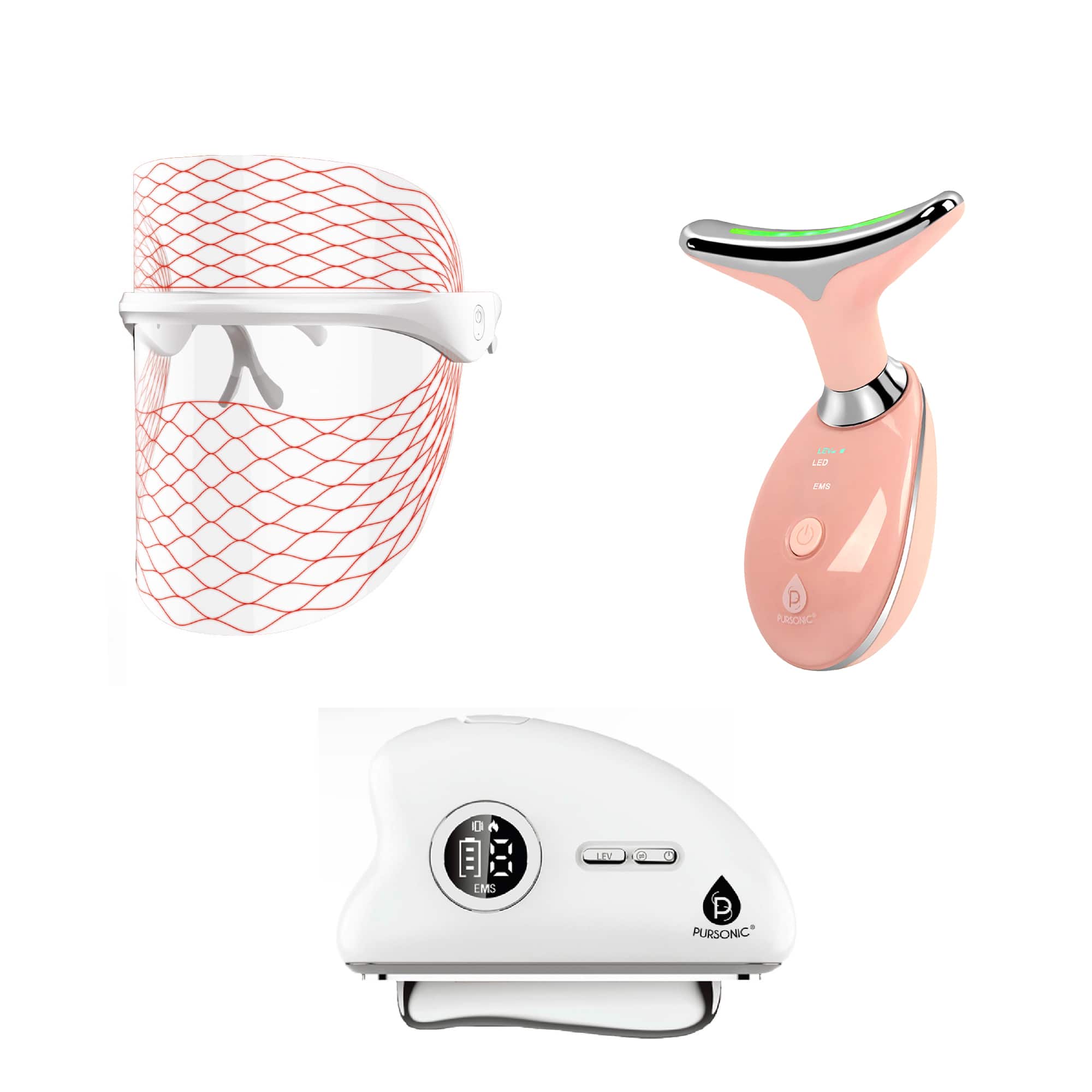 Firming, Lifting & Radiance Skincare Set – Pursonic 7-in-1 LED Light Therapy Face Mask & Sculpting Wand Set