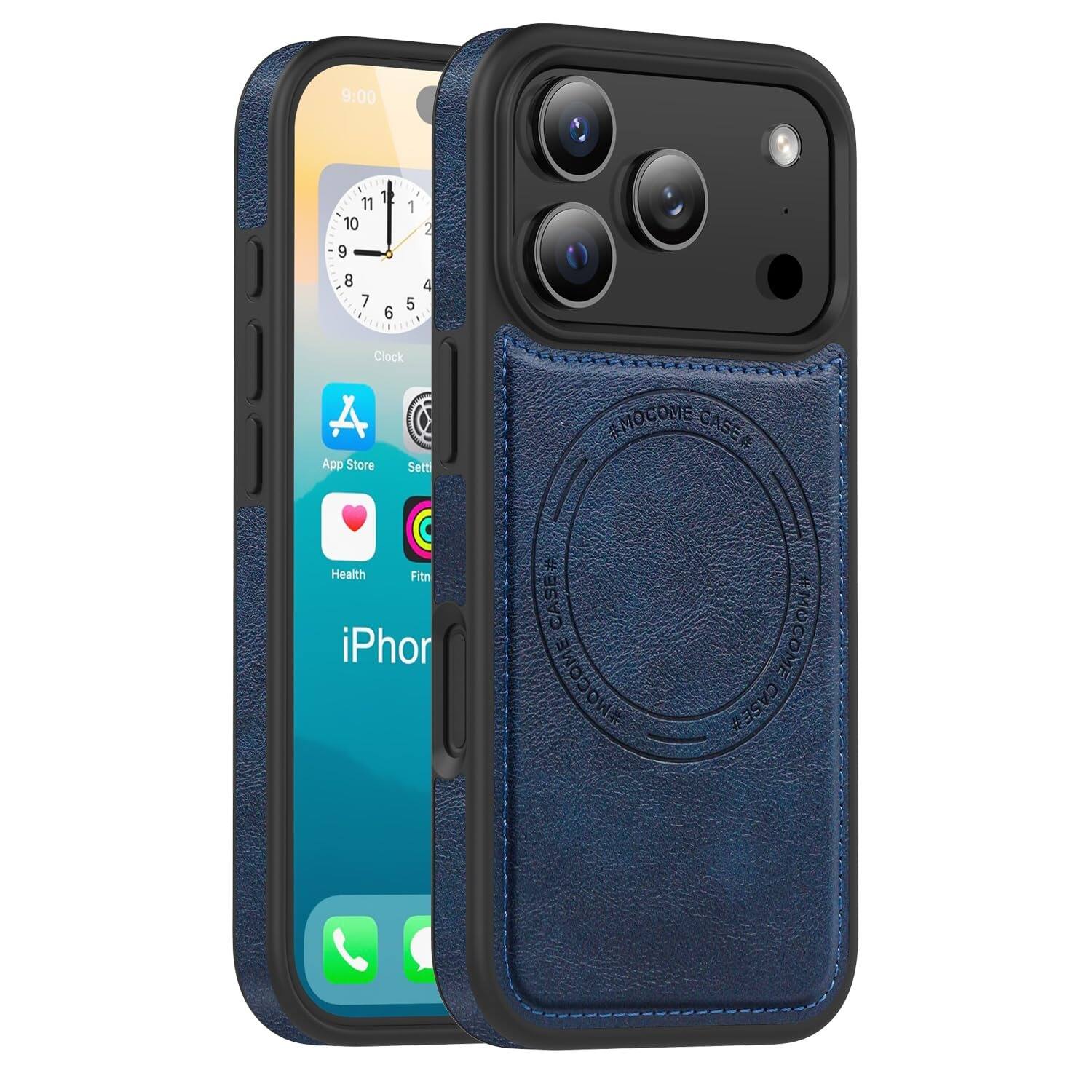 Dteck - Magnetic Case for Apple iPhone 17 Pro Max, Rugged Premium PU Leather Slim Case - Darkblue