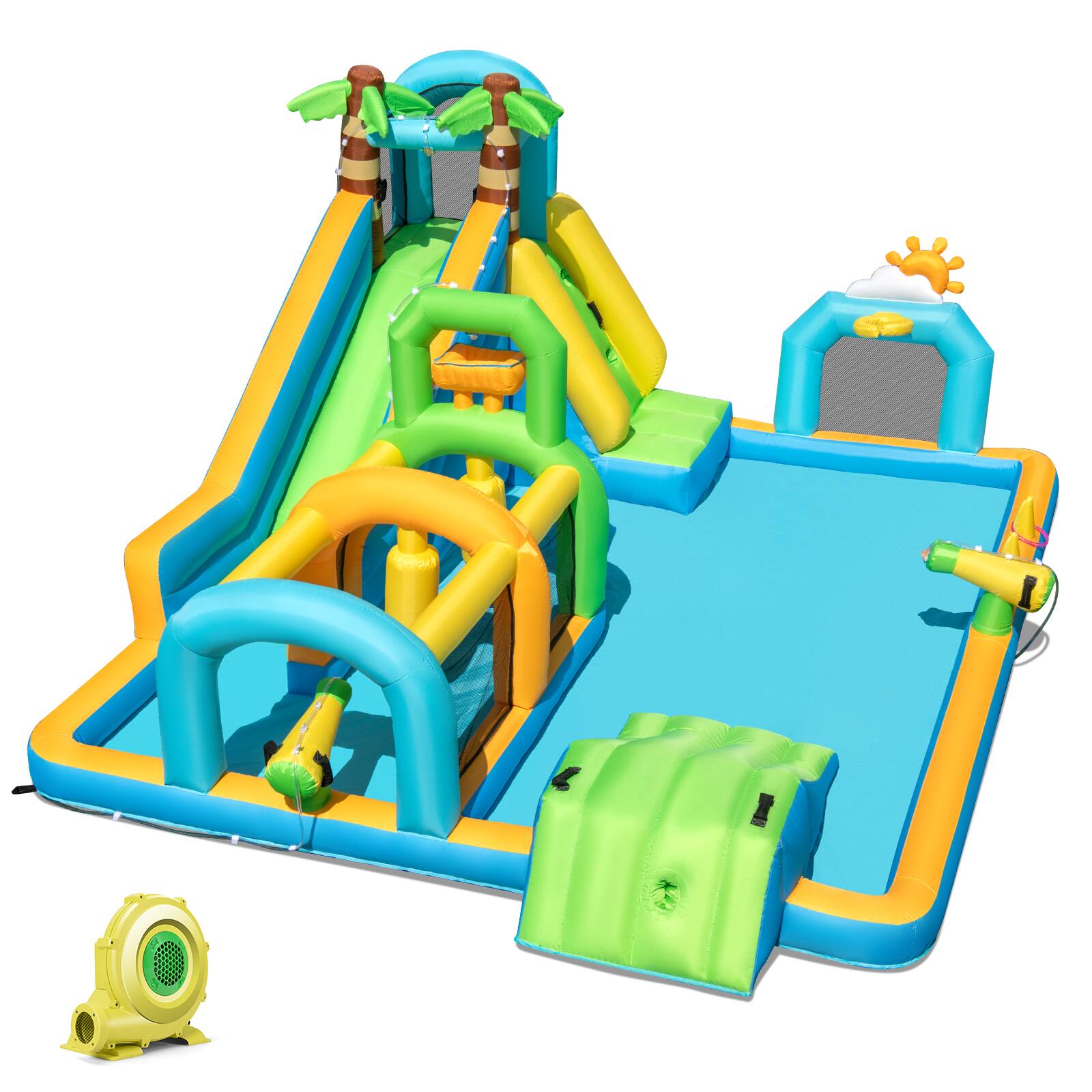 Alt View 9. Gymax - Gymax Inflatable Water Slide w/Splash Pool Climbing Wall Football Goal 735W Blower.