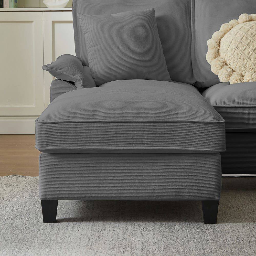 Alt View 1. Resenkos - 120" U-Shaped Sectional Sofa Bed, Corduroy 4-Seater with Storage and Cup Holders, Gray - Gray.