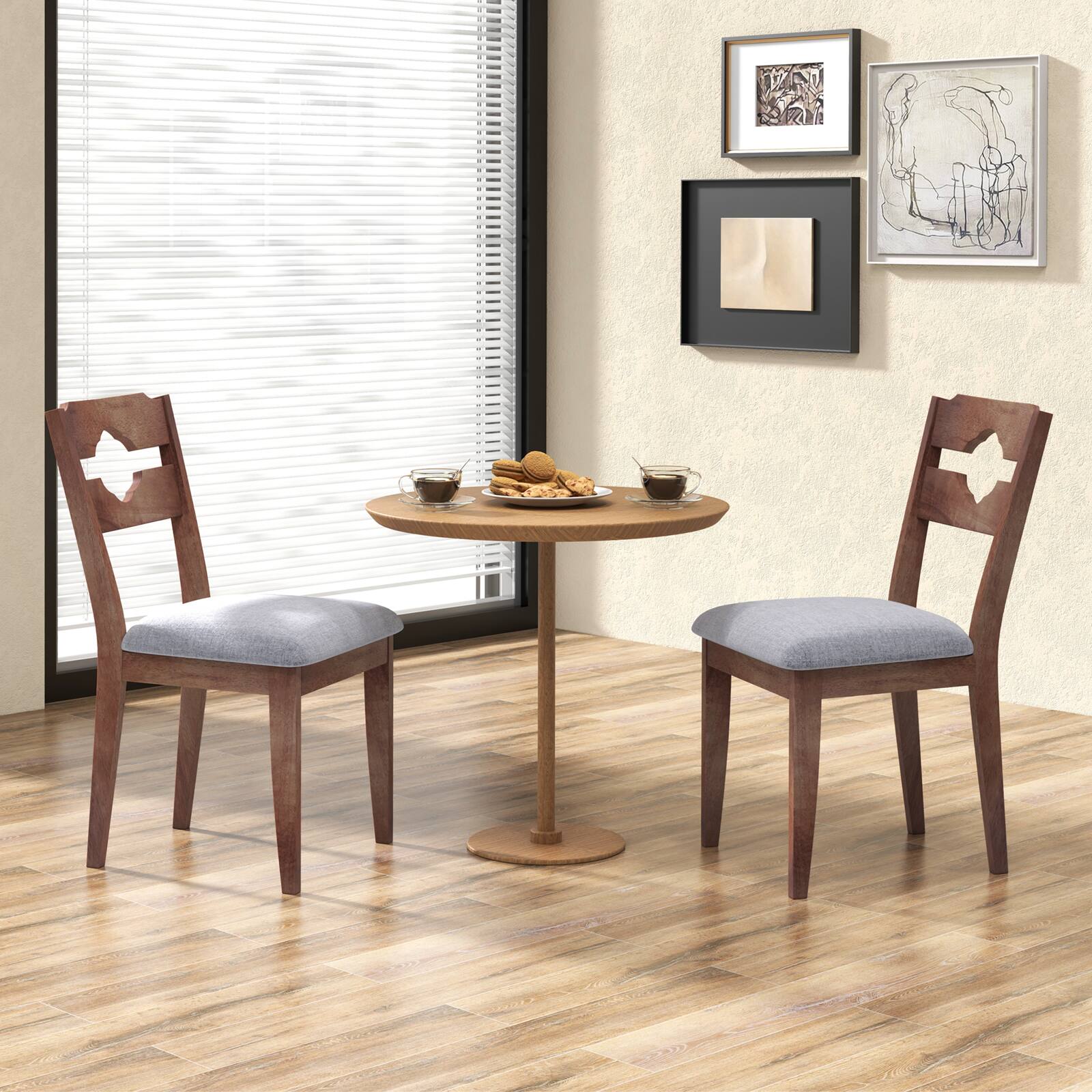Alt View 3. Costway - Costway Dining Chair Set of 2 w/ Padded Seat High Back Rubber Wood Frame Kitchen Chairs - Brown,Grey.