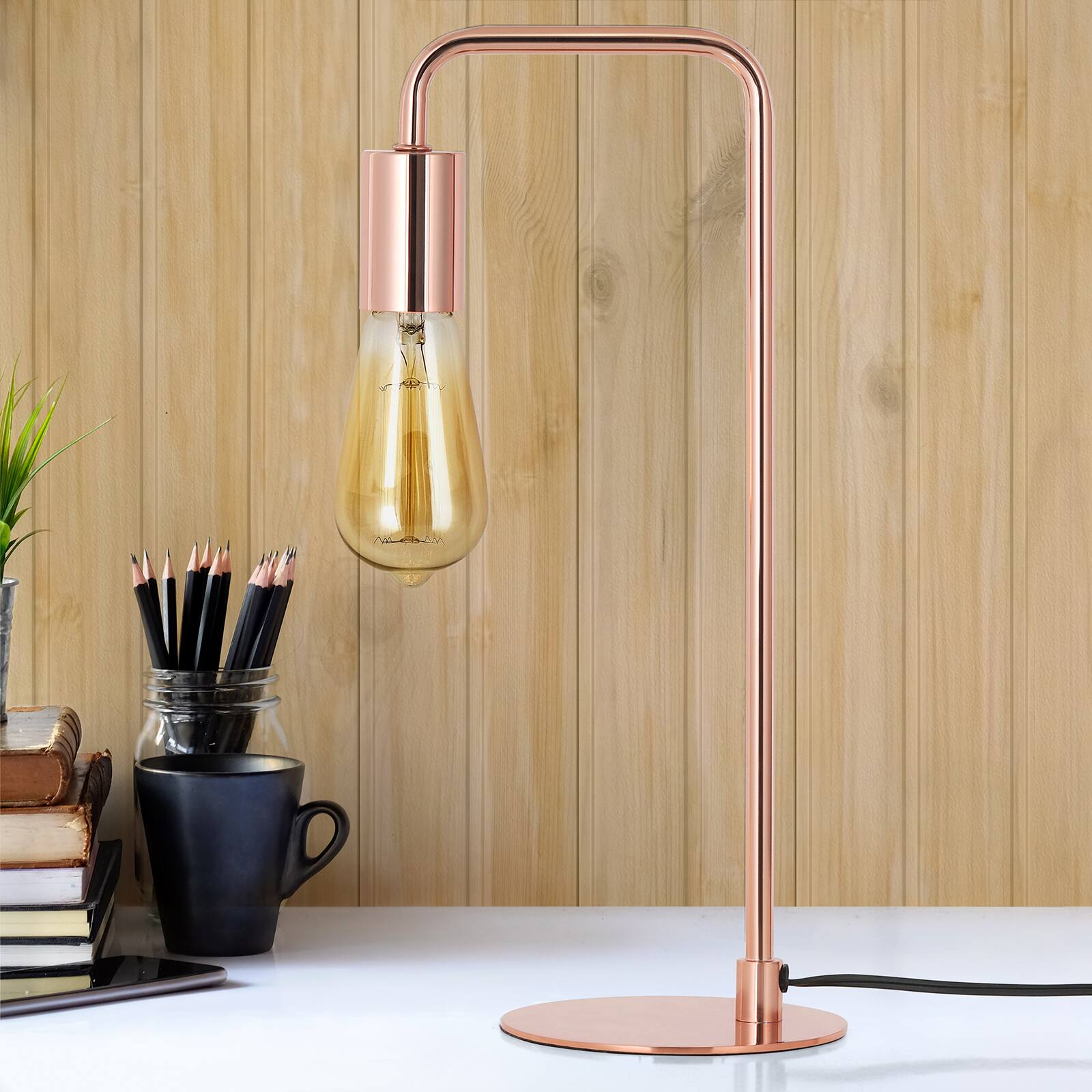Alt View 3. Oumilen - Industrial Desk Table Nightstand Lamp Gold Bedside Lamp Metal Base Dorm Light.