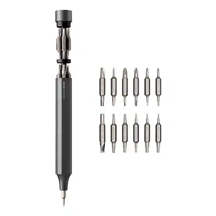 Front. HOTO - 24-in-1 Precision Screwdriver, Pen Shape Manual Screwdriver, 24 pcs S2 Steel Bits, for Electronics, Glasses - Gray.