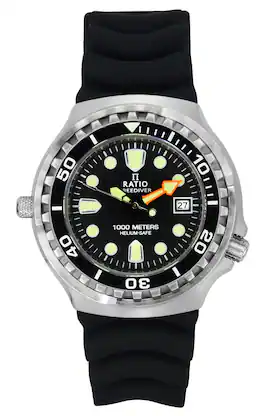 RATIO - FreeDiver Version 02 Helium Safe 1000M Quartz 1038EF102V-BLK-V02 Mens Watch Sapphire Dial - Black