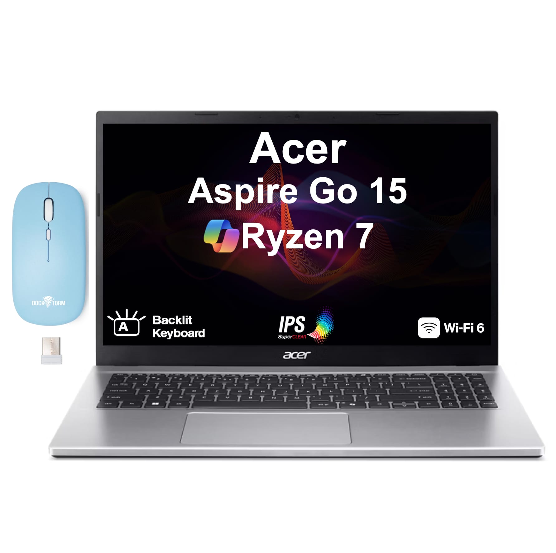 Acer - Aspire Go 15 Laptop 15.6 FHD Display (Ryzen 7 5825U, 32GB, 2TB SSD, Win 11 Pro) w/Dockztorm Wireless Mouse - Iron Grey