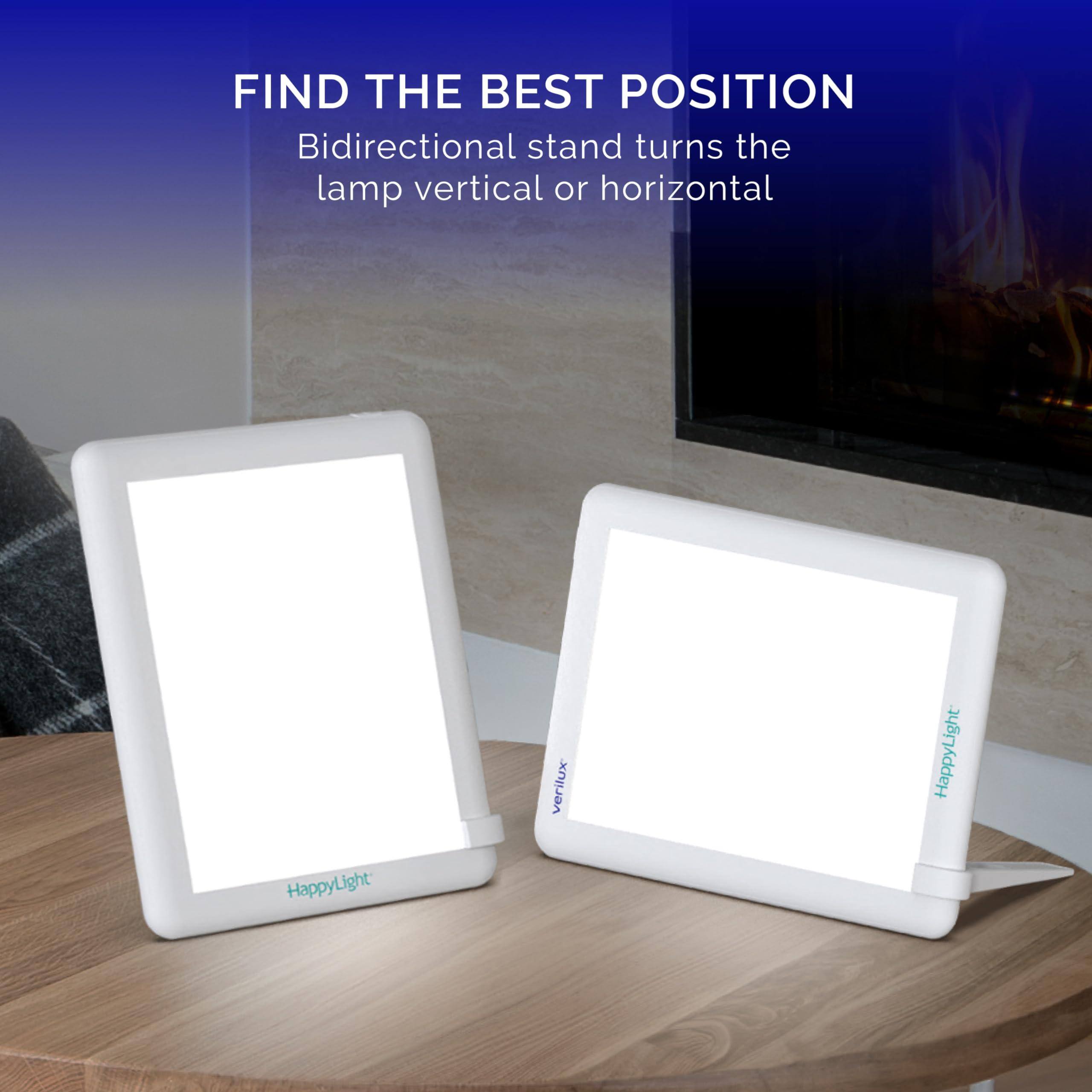 FIND THE BEST POSITION  
Bidirectional stand turns the lamp vertical or horizontal  

HappyLight  
verilux