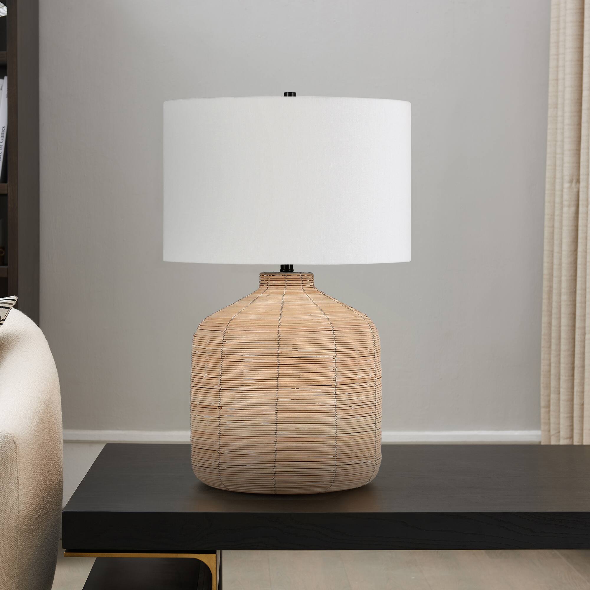 Alt View 11. Hudson&Canal - Jolina Table Lamp - Natural Rattan/Brass.
