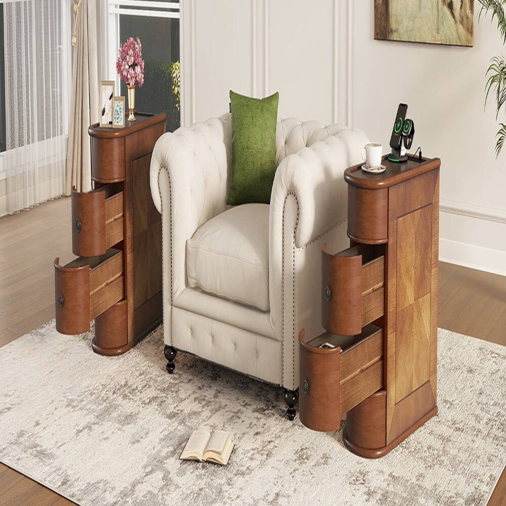 Alt View 4. Loheer - Loheer End Table with Charging Station Sofa Side Table Walnut - Walnut.