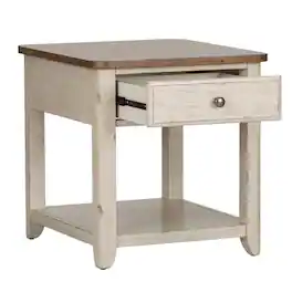 Liberty Furniture Industries - Farmhouse Reimagined End Table with Basket in Antique w/ Chestnut Top - White