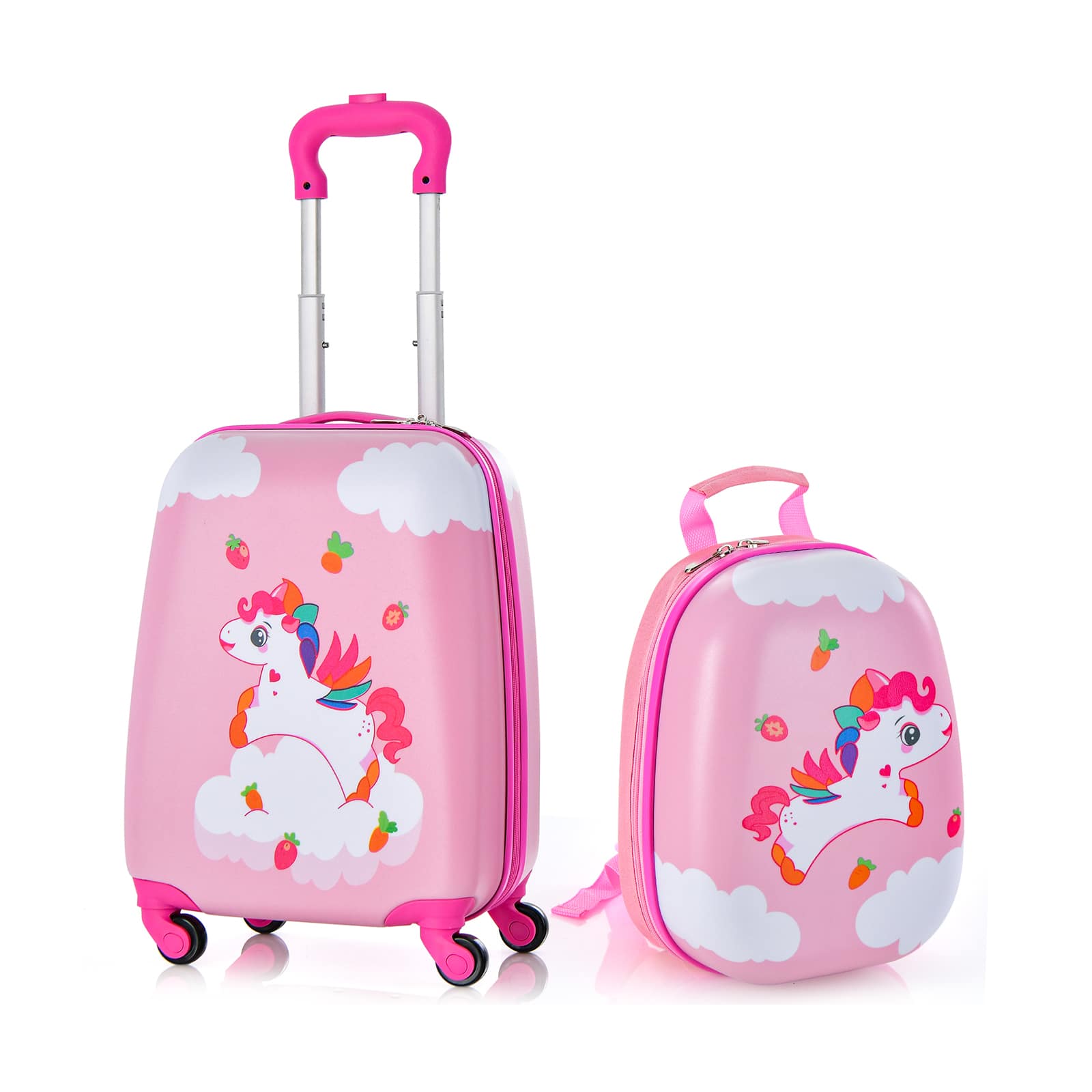 Ecooso - 2-Piece Kids Carry-On Luggage Set, 12" Backpack + Rolling Suitcase, Travel Set for Kids - Pink