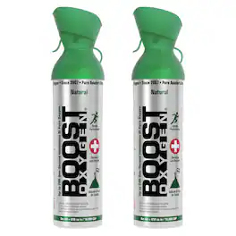 Boost Oxygen - 10 Liter Canned Oxygen Bottle with Mouthpiece, Natural (2 Pack) - Green/Silver