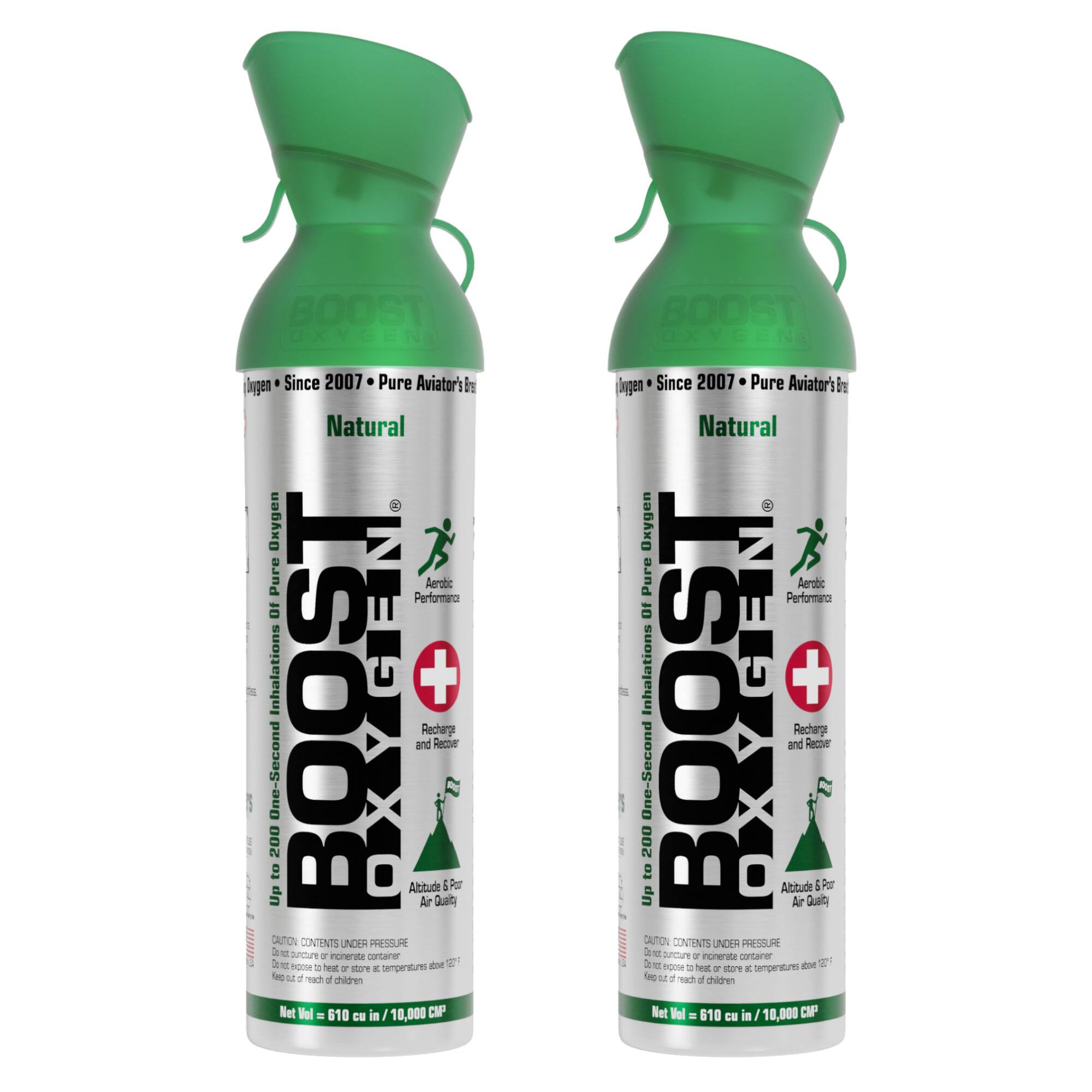 Boost Oxygen - 10 Liter Canned Oxygen Bottle with Mouthpiece, Natural (2 Pack) - Green/Silver
