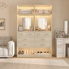 Front. Aheaplus - 4.2FT Heavy Duty Wardrobe System with 8 Drawers and Mirrors, Modular Closet System for Closet/Bedroom, Sturdy & Stable - Beige Oak.