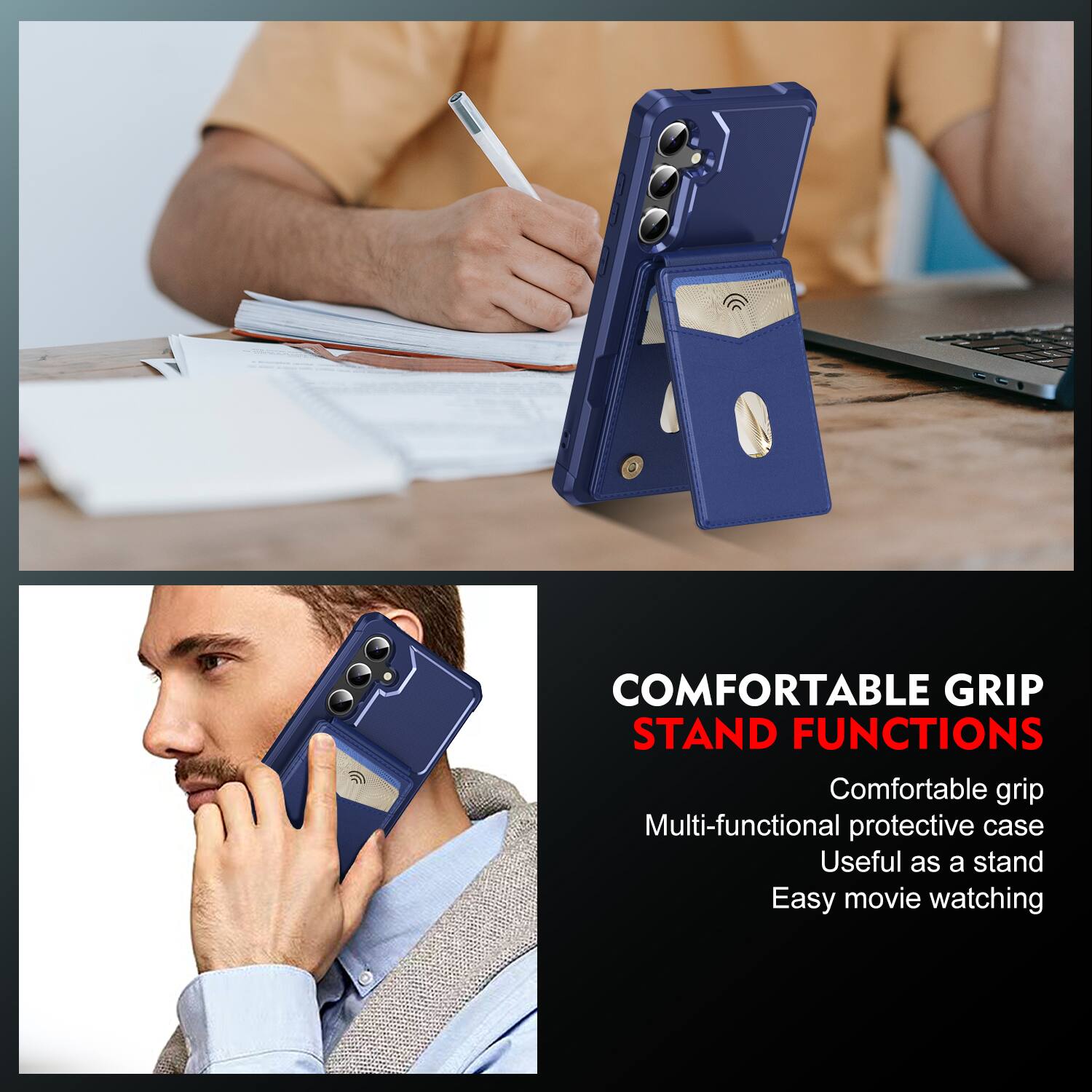 COMFORTABLE GRIP STAND FUNCTIONS

Comfortable grip
Multi-functional protective case
Useful as a stand
Easy movie watching