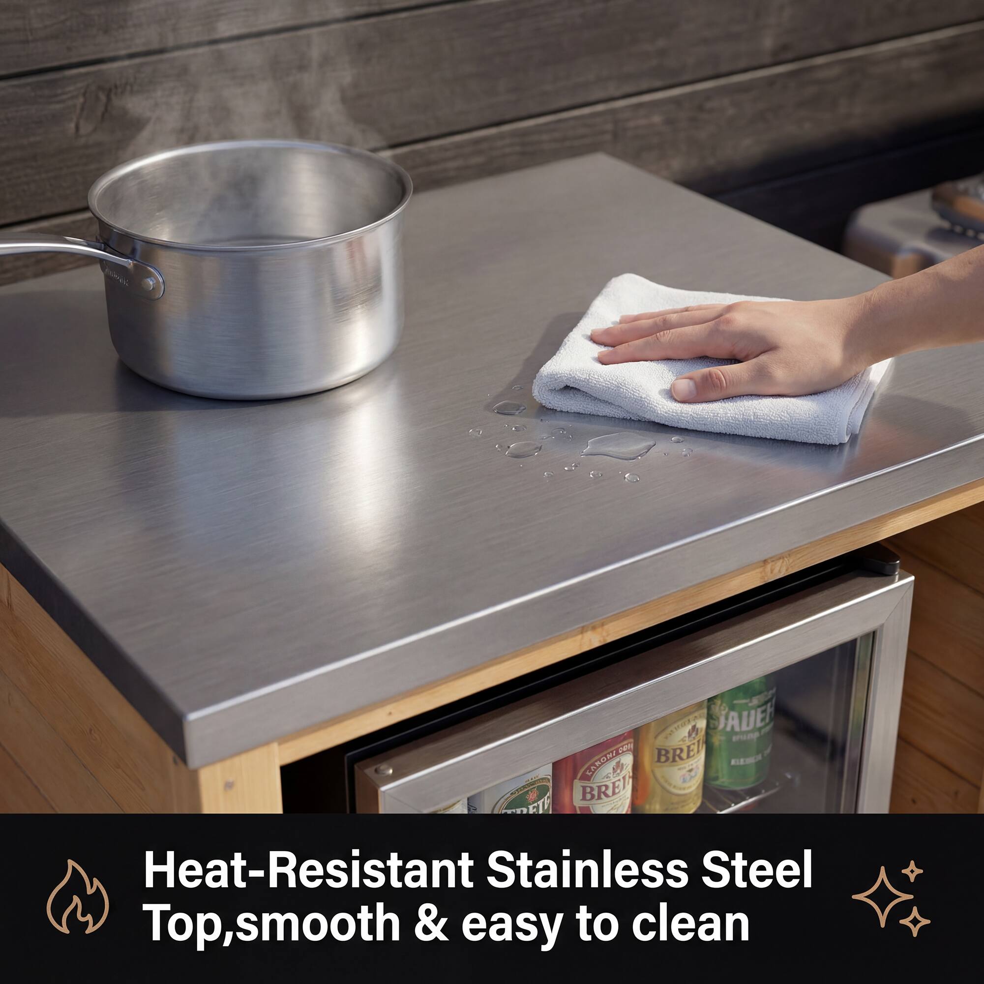 Heat-Resistant Stainless Steel Top, smooth & easy to clean
