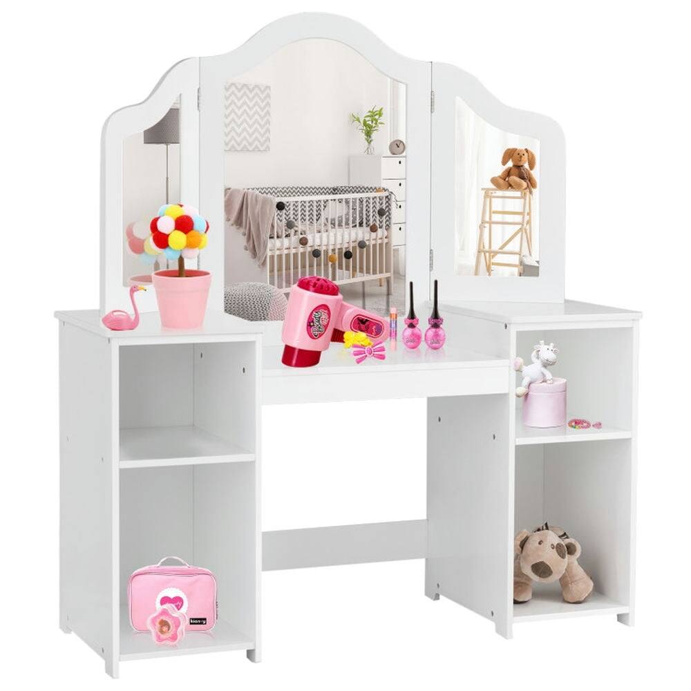 Alt View 4. Pefilos - Kids Tri Folding Mirror Makeup Dressing Vanity Table Set-White, Girls Vanity for Girls Kids - White.