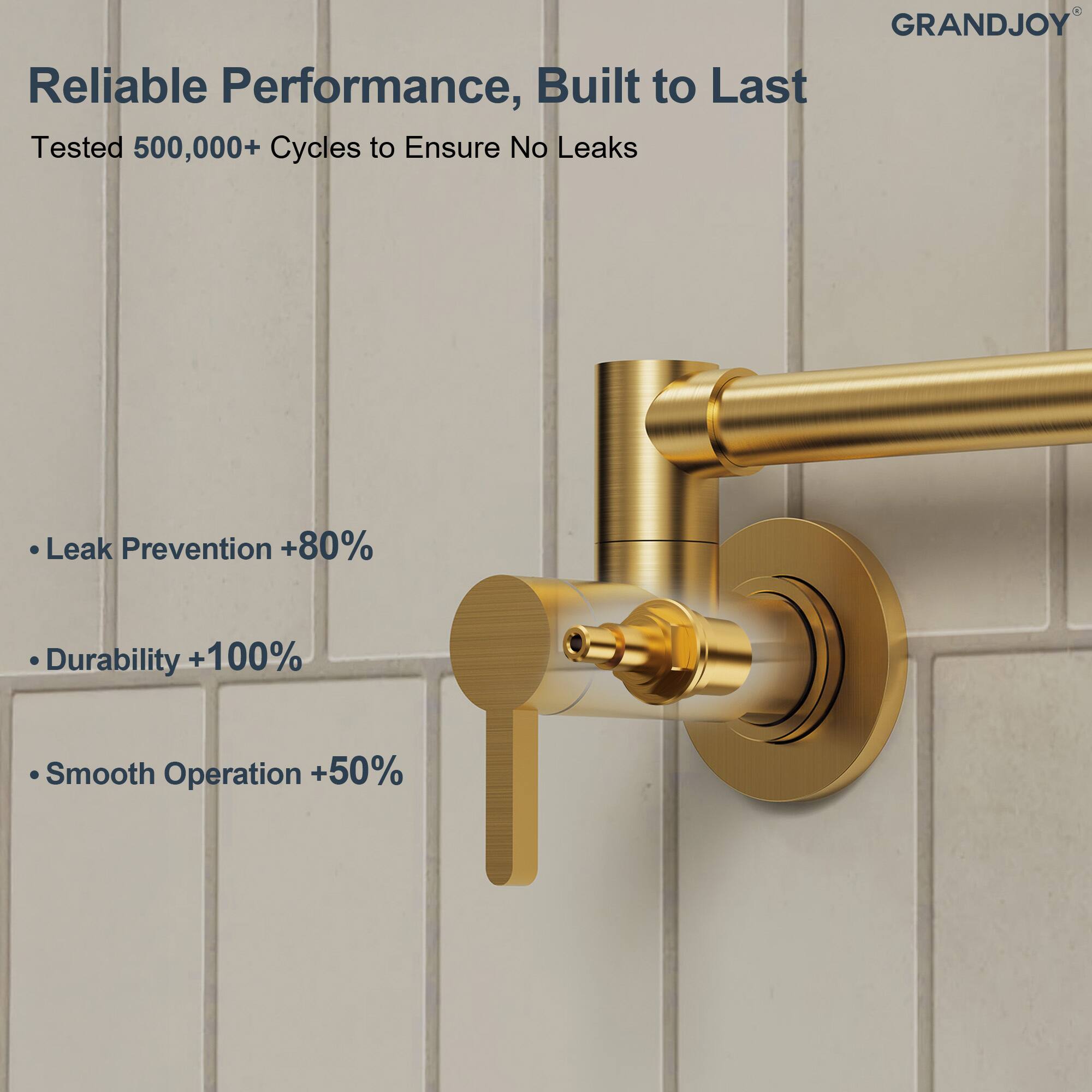 GRANDJOY

Reliable Performance, Built to Last

Tested 500,000+ Cycles to Ensure No Leaks

- Leak Prevention +80%
- Durability +100%
- Smooth Operation +50%