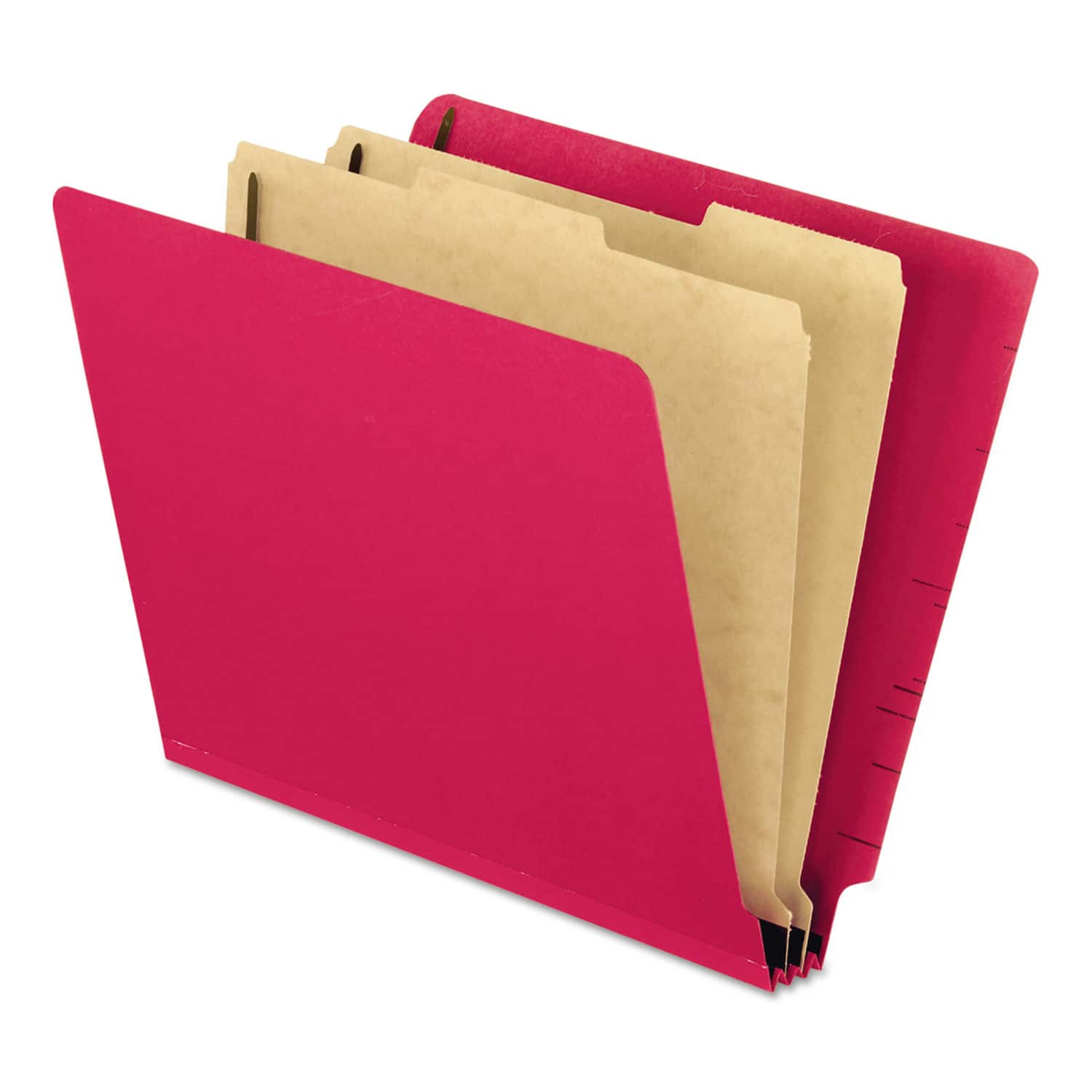 Tops Business Forms - REMOVE - Colored Pressboard End Tab  Folders, 2" Expansion, 2 Dividers, 6 Fasteners, Letter Size, Red Exterior, 10/box