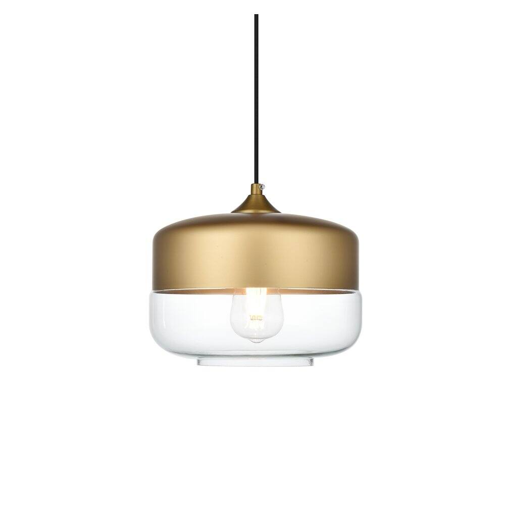 Back. Living District - Ashwell 10 Inch Pendant Clear Shade in Satin Gold - Satin Gold And Clear.