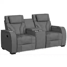 Elements - Blitz Motion Loveseat with Console & LED - Simba Slate & Black Welt