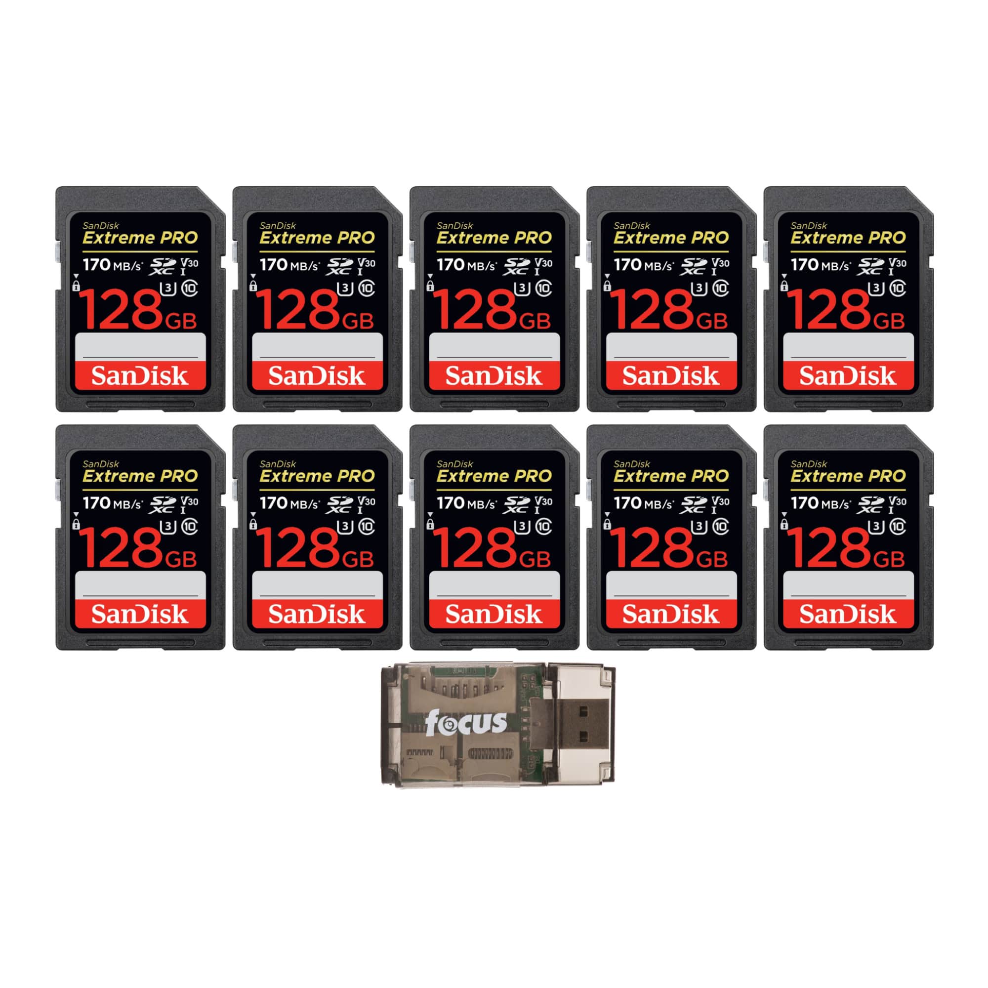 SanDisk - 128GB Extreme PRO 170 MB/s UHS-I SDXC Memory Card (10-Pack) Bundle