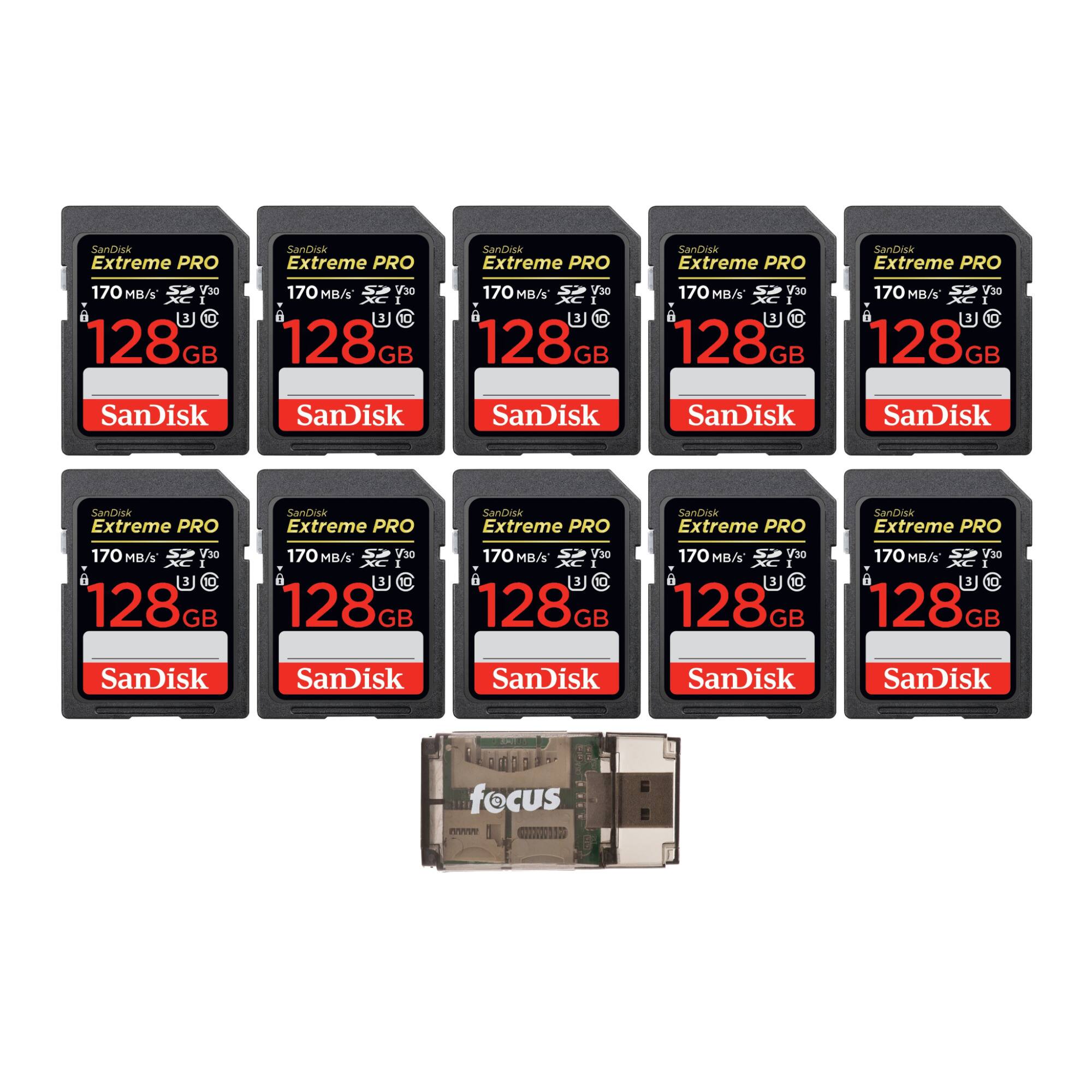 SanDisk - 128GB Extreme PRO 170 MB/s UHS-I SDXC Memory Card (10-Pack) Bundle