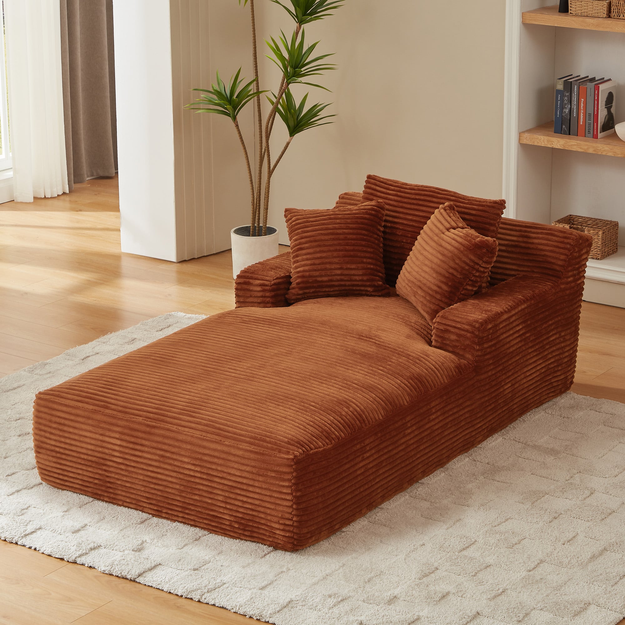 Front. Aukfa - 78.7" Corduroy Recliner Sofa Bed , No Assembly , Oversized Upholstered ,2 Pillows Chaise for Living Room & Bedroom - Orange.