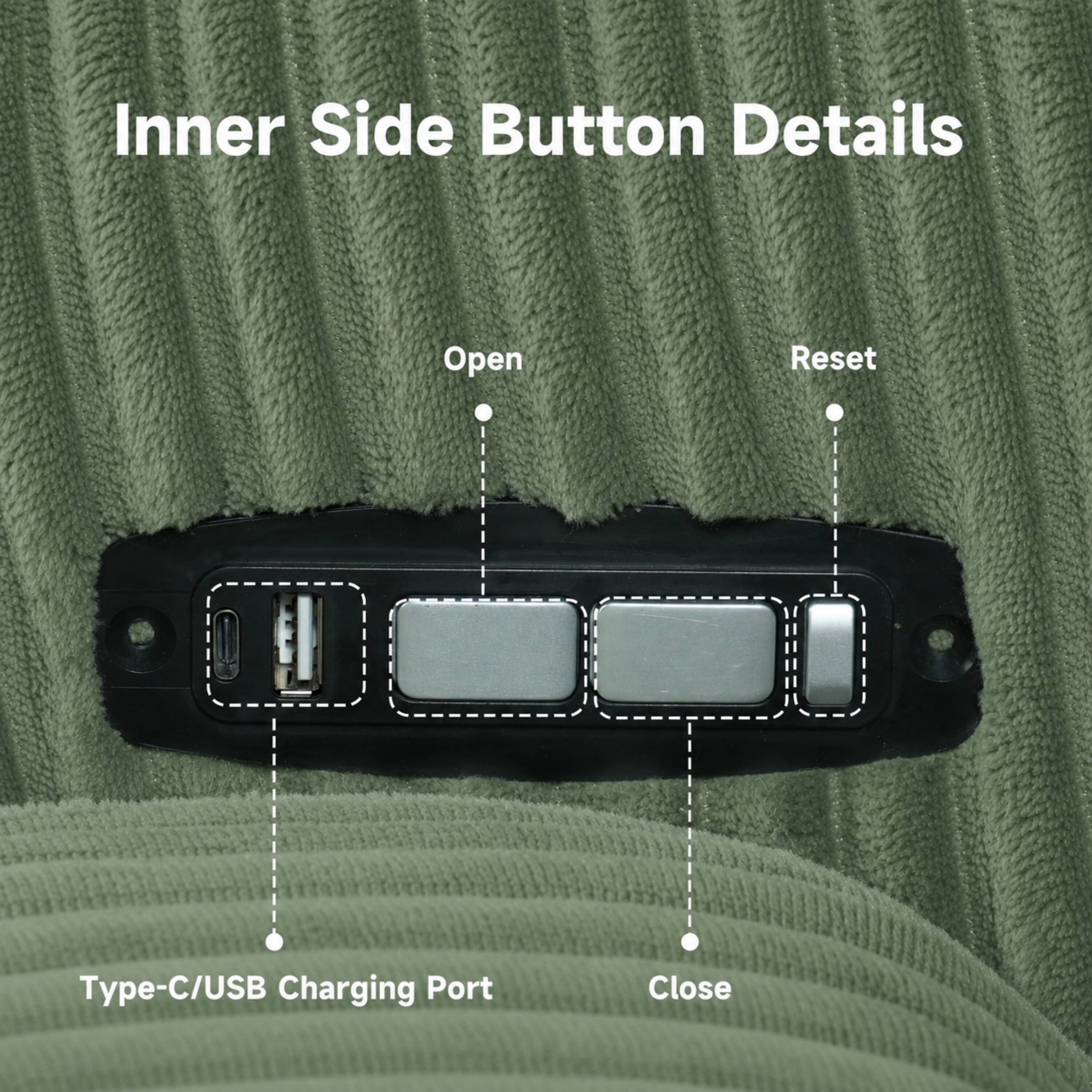 Inner Side Button Details

- Open
- Reset
- Type-C/USB Charging Port
- Close