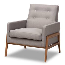 Baxton Studio - Perris Mid-Century Modern Fabric Upholstered Walnut Wood Lounge Chair - Gray