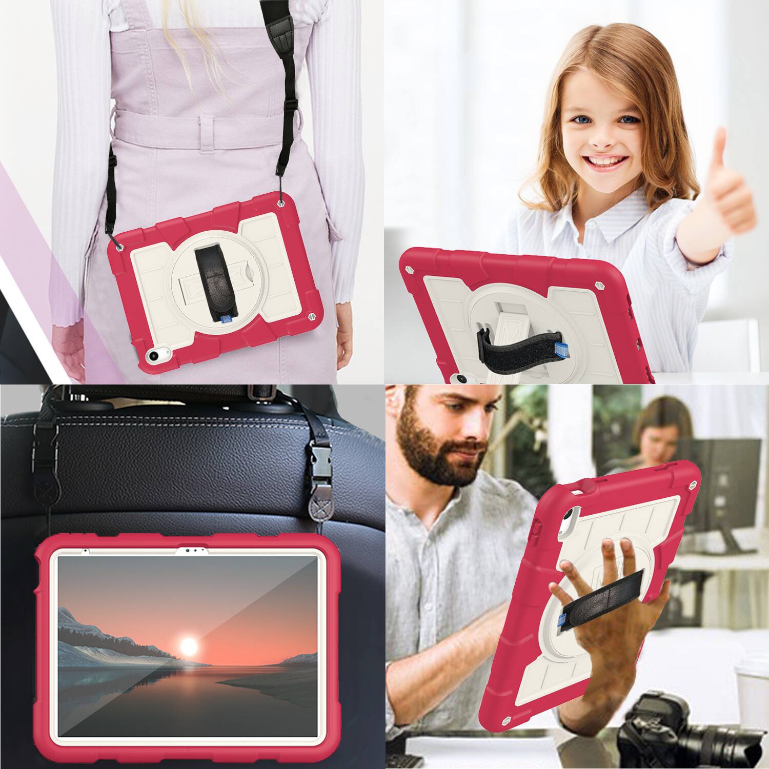 Alt View 3. Dteck - Heavy Duty Rugged Case for Apple iPad (A16) 11" 2025 & iPad 10.9" (10th Gen 2022),With Built-in Kickstand+Shoulder Strap - Red.