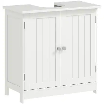 Front. PULUZ - 24 inch Under Sink Storage Cabinet with 2 Doors and Shelves, Pedestal Sink Bathroom Vanity Furniture - White.