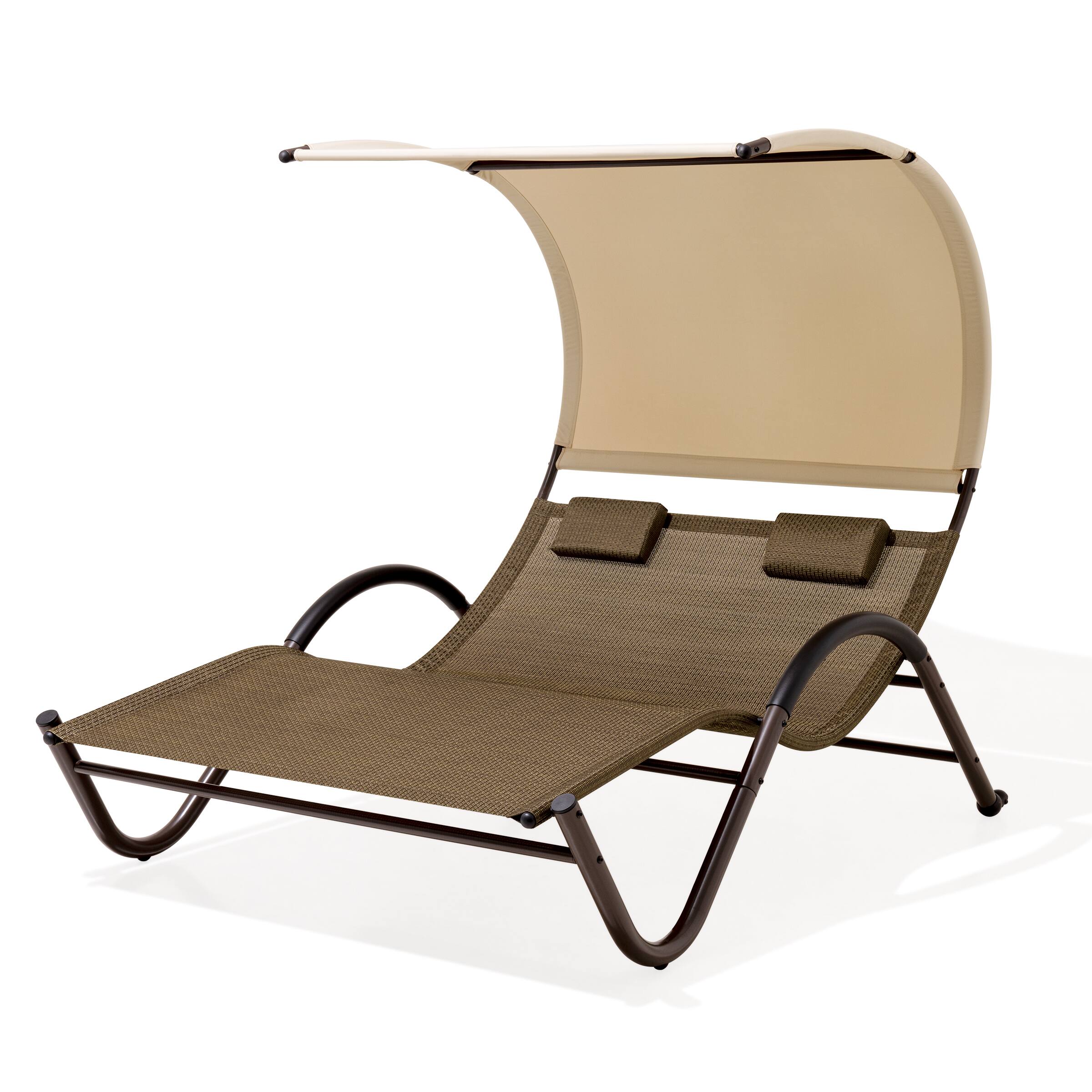 Angle. Crestlive Products - Crestlive Products Outdoor Double Chaise Lounge Chair with Canopy Shade & Wheels, Double Sun Bed Lounger Brown - Brown.